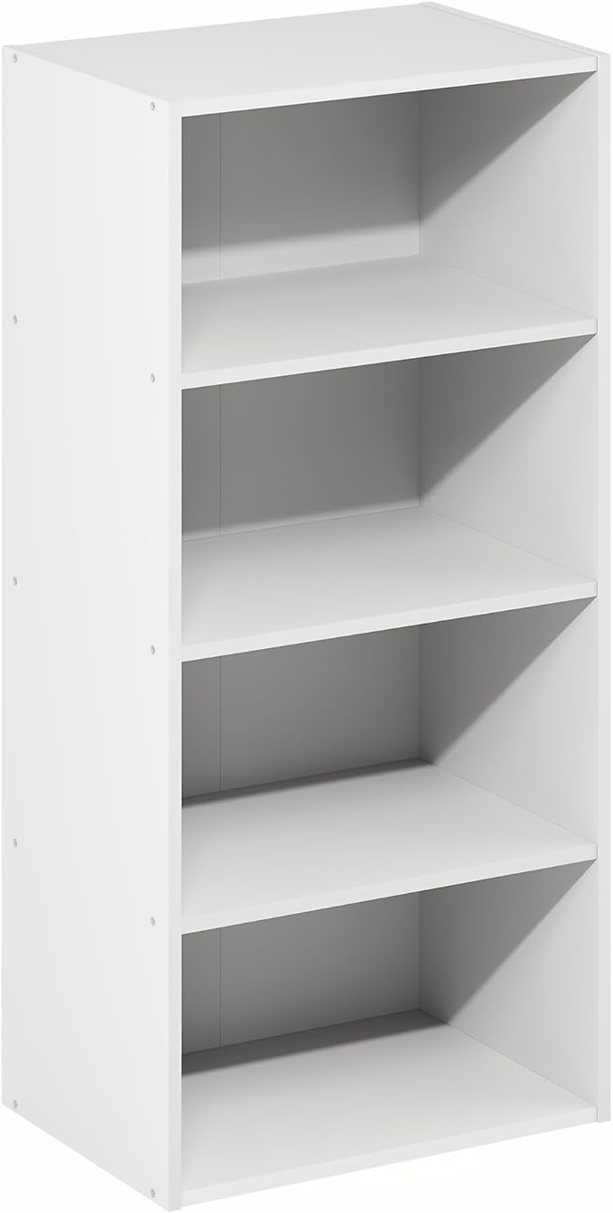 Furinno Basic Book Shelf, 4-Tier Bookcase with Open Shelf, Bookshelf, Cube Storage Organizer, 11 x 17 x 35, for Living Room, Bedroom, Home Office, White