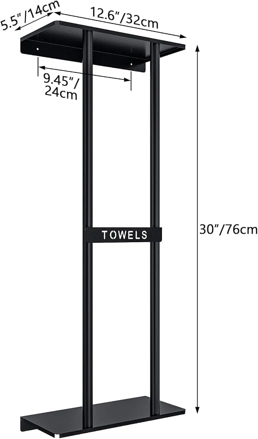 STWWO Towel Racks for Bathroom, Bathroom Towel Storage Wall Mounted 30 inch with Shelf Can Holds 6 Large Towels, Wall Towel Rack for Rolled Towels, Black