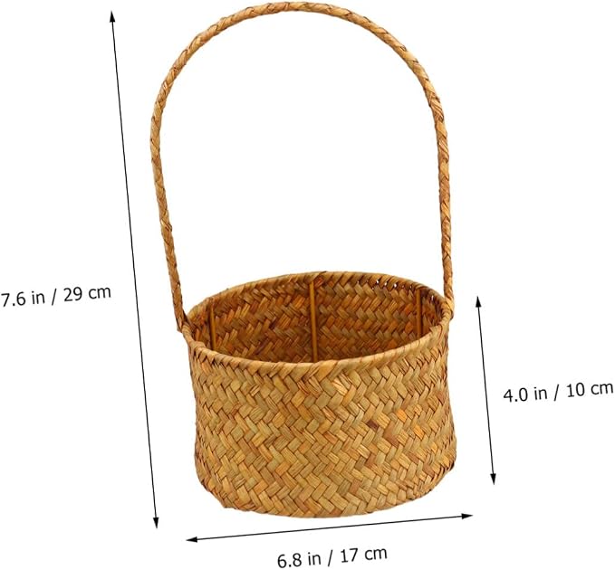 Seagrass Woven Storage Basket Toy Storage Straw Woven Basket Handles Succulent Planter Knitted Flower Desktop Decoration
