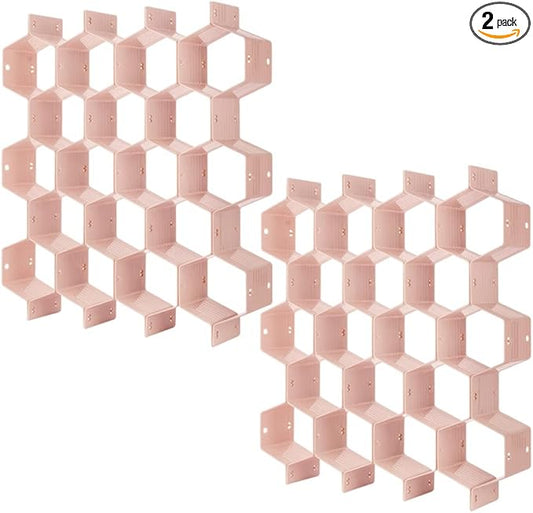 Drawer Divider Organizer Adjustable DIY Grid Honeycomb Drawer Divider for Underwear Belt Scarf Socks Pink 2 Pack