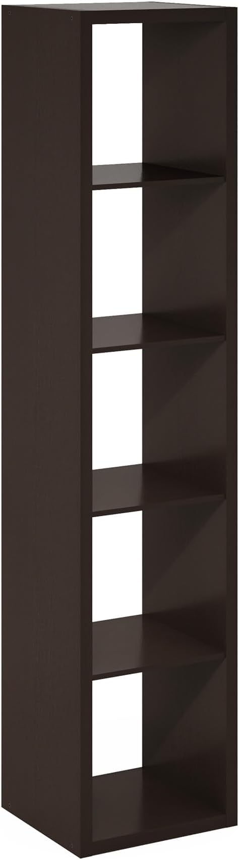 Furinno Cubicle 5-Cube Book Shelf, Extra Thick Frame Bookshelf, Dark Oak | Horizontally & Vertically Reversible Bookcase with Open Back, 14.6" x 16" x 72", for Living Room, Bedroom, Home Office
