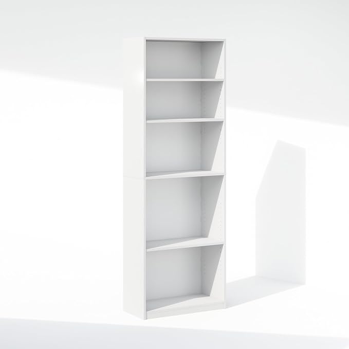 Furinno Reed Closet Organizers and Storage, 5-Tier Closet Organizer, Open Shelf Closet Storage, for Wardrobe, Bedroom, Living Room, White