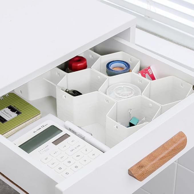 Drawer Divider Organizer Adjustable DIY Grid Honeycomb Drawer Divider for Underwear Belt Scarf Socks White