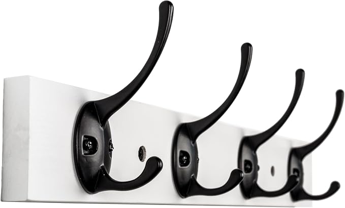 VERTORGAN 1 Pack Wall Mounted Wooden Hat Rack,4 Hooks Entryway(White) | Wood Coat Hooks,Wall Hooks for Hanging,Hat Rack Bag Hanger Key Holder for Wall,Purse Hanger Towel Racks for Bathroom