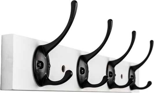 VERTORGAN 1 Pack Wall Mounted Wooden Hat Rack,4 Hooks Entryway(White) | Wood Coat Hooks,Wall Hooks for Hanging,Hat Rack Bag Hanger Key Holder for Wall,Purse Hanger Towel Racks for Bathroom