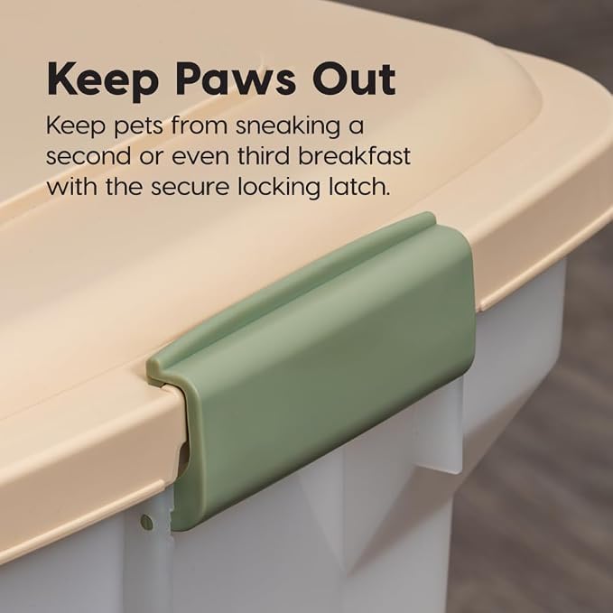 IRIS USA Airtight Dog Food Storage Container, WeatherPro, Up to 40 lbs, Removable Wheels, for Dog Cat Bird and Other Pet Food Storage Bin, Keep Fresh, Translucent Body, Made in USA, Almond/Pearl