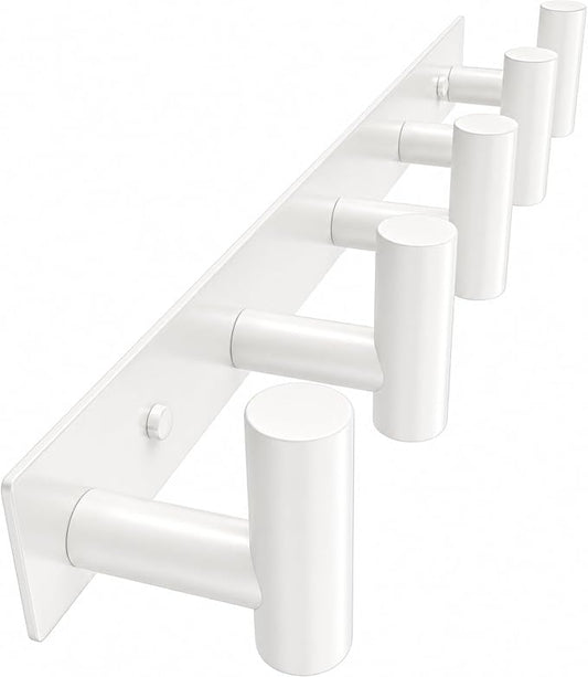 Wall Mounted Coat Rack-5 Hooks, Heavy Duty Stainless Steel Wall Hooks for Towel Coat Bag, Hat Rack Coat Hanger Coat Hooks Towel Racks for Bathroom Entryway Kitchen Hotel Office (White, 1 Pack)