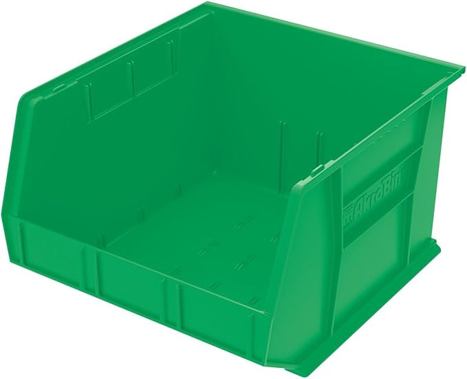Akro-Mils 30270 AkroBins Plastic Storage Bins, 18"x16"x11", Green, 3-Pack | Space-Saving Stackable Bins for Garage, Pantry, Craft Organization
