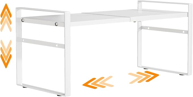 Expandable Cabinet Shelf Organizer Riser for Kitchen Pantry Cupboard Under Sink Countertop,Kitchen Cabinet Shelf (White) | Expandable