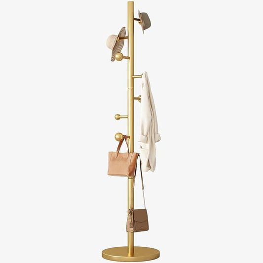 Coat Rack Freestanding Coat Tree with 8 Hooks Coat Hanger Stand,Gold | Heavy Duty Metal Coats Rack Stand for Jacket Hat Clothes Bag Stainless Steel Hall Tree Hat Racks for Entryway Bedroom Hallway
