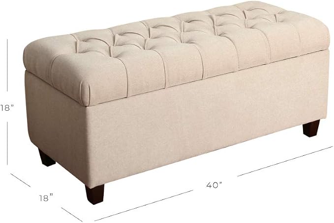 Homepop Home Decor | Tufted Ainsley Button Storage Ottoman Bench with Hinged Lid | Ottoman Bench with Storage for Living Room & Bedroom, Cream 18x40x18 inches