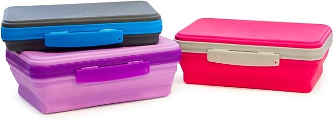 It's Academic Flexi Storage Box with Lid, Collapsible Pencil Case Design for Craft and School Supplies, Blue/Black