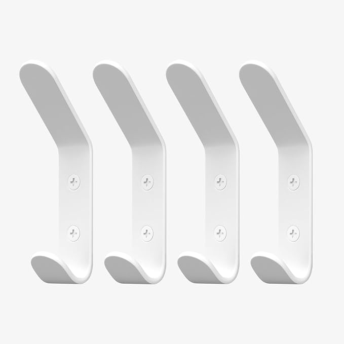 Wall Coat Hook Rack - Set of 4 - White Metal Hooks for Hanging Coats - Hat Hooks - Hat Hangers for Wall