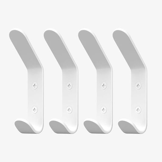 Wall Coat Hook Rack - Set of 4 - White Metal Hooks for Hanging Coats - Hat Hooks - Hat Hangers for Wall