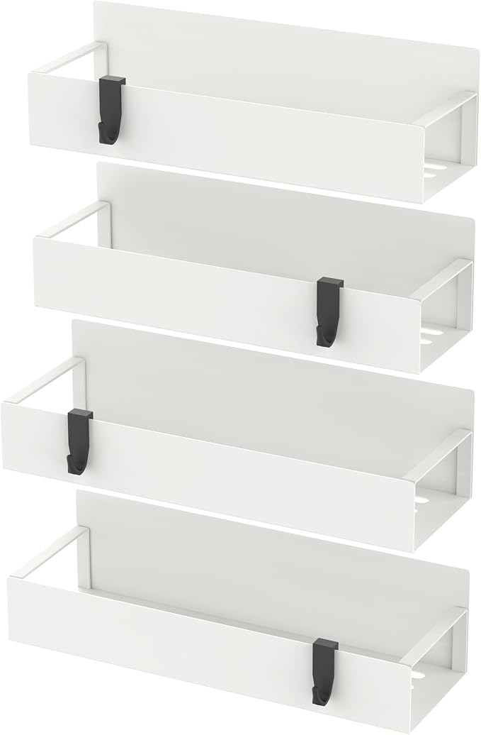HuggieGems 4 Pack Magnetic Spice Storage Rack Organizer for Refrigerator and Oven, Cream White Fridge Organizers and Storage