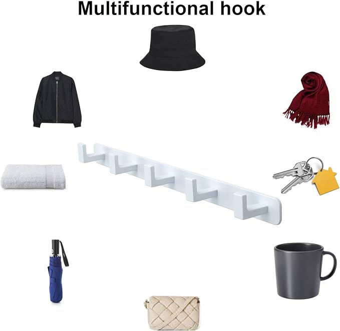 Coat Rack, Heavy Duty Stainless Steel 5 Tri Coat Hook Hanger, Wall Mounted Storage Wall Hooks, Rustic Clothes Hook/Key Hook Rail for Bathroom Kitchen Entryway(5 Hook White)