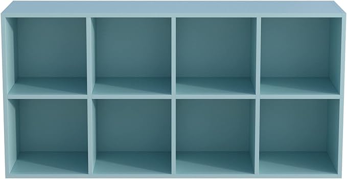 OSCHF 8-Cube Storage Shelf Bookcase, Light Blue | Wooden 4-Tier Open Bookshelf, Fits 11×11" Bins, Vertical or Horizontal Use, Full Back Panels, For Home Office
