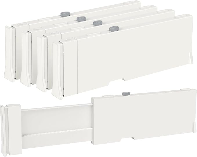 Vtopmart 4 Pack Drawer Dividers for Clothes, 4" High 11.3"-17" Adjustable Expandable Dresser Drawer Organizer, Plastic Drawers Separators for Dresser, Baby Clothes, Underwear, Kitchen & Office Storage