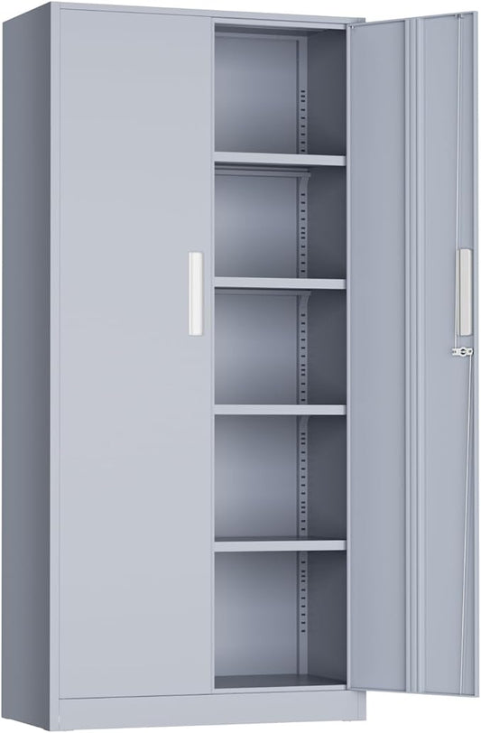 INTERGREAT Metal Storage Cabinet, 72" Locking Steel Cabinets with 2 Door and 4 Adjustable Shelves, Tall Metal Cabinet for Home Office, Garage, Warehouse,(Cement)