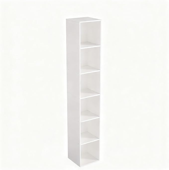 White Cube Shelf, 6 Cube Storage Organizer, 6-Tier Freestanding Low Bookshelf, Modern Cube Shelf for Living Room, Bedroom, Kids Toys, Home Office, Multi-Purpose Tall Cube Storage Furniture
