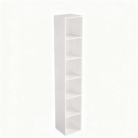 White Cube Shelf, 6 Cube Storage Organizer, 6-Tier Freestanding Low Bookshelf, Modern Cube Shelf for Living Room, Bedroom, Kids Toys, Home Office, Multi-Purpose Tall Cube Storage Furniture