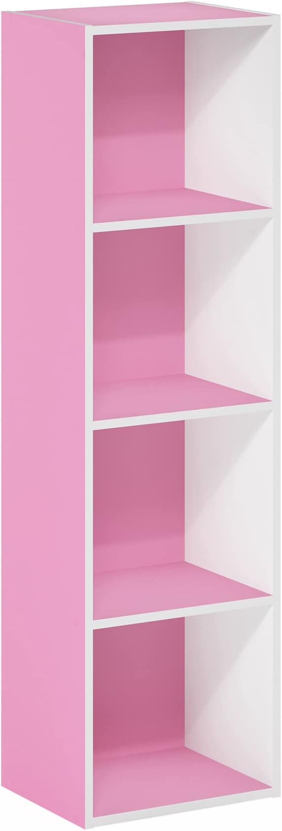 Furinno PASIR Book Shelf, 4-Tier Modern Bookshelf, Open Shelves Bookcase 9 x 12 x 42, Easy Assembly, for Living Room, Bedroom, Home Office, Pink/White