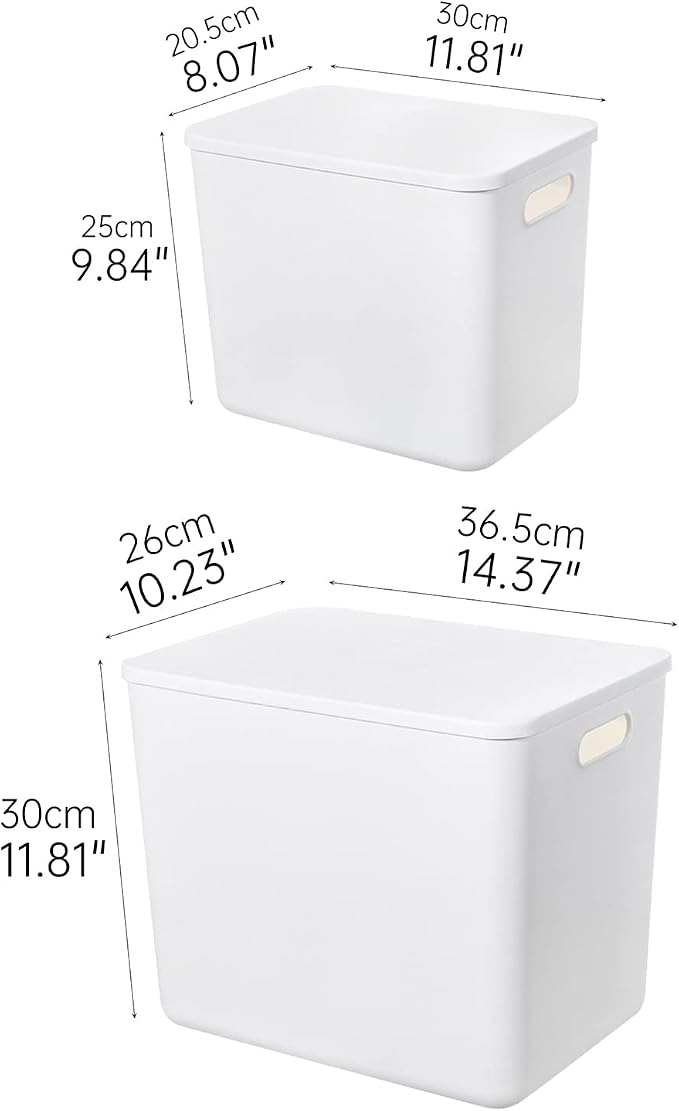 Yishyfier Plastic Storage Baskets Bins Boxes With Lids,Organizing Container White Storage Organizer Bins For Shelves Drawers Desktop Playroom Classroom Office,6-Pack(4XL+2L)