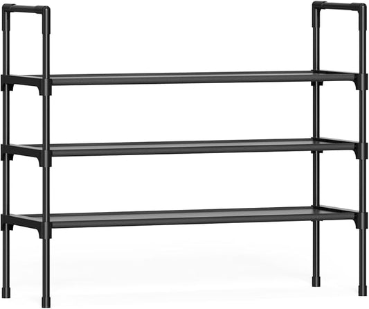 Kitsure 3 Tier Shoe Rack, Shoe Organizer, 32.2" Wide, Black | Space-Saving Shoe Storage, Shoe Shelf for Closet, Entryway, Bedroom, Living Room, Zapateras Organizer