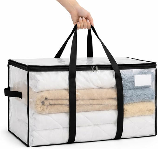 Comforter Storage Bags with Zipper and Handles (90L) - Extra Large Heavy Duty Moving Bags, Waterproof Blanket & Clothes Storage Bags, Foldable Under Bed Storage Totes for Bedding, Closet, College Dorm