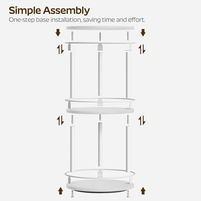 YATINEY Lazy Susan Organizer, Rotating Spice Rack, 3 Tier Spice Turntable Organizer, Industrial Turntable Spice Holder, for Kitchen Countertop and Cabinet, Compact and Versatile, White SR23WW