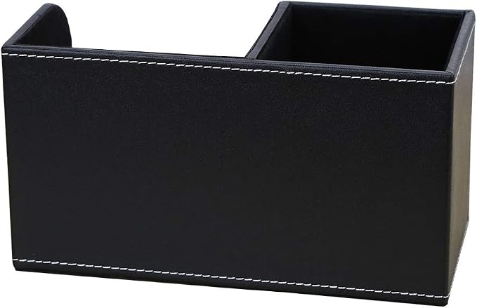 Desk Organizer Office Supplies Caddy Pu Leather Multi-function Storage Box Pen/Pencil,Cell phone, Business Name Cards Remote Control Holder Black