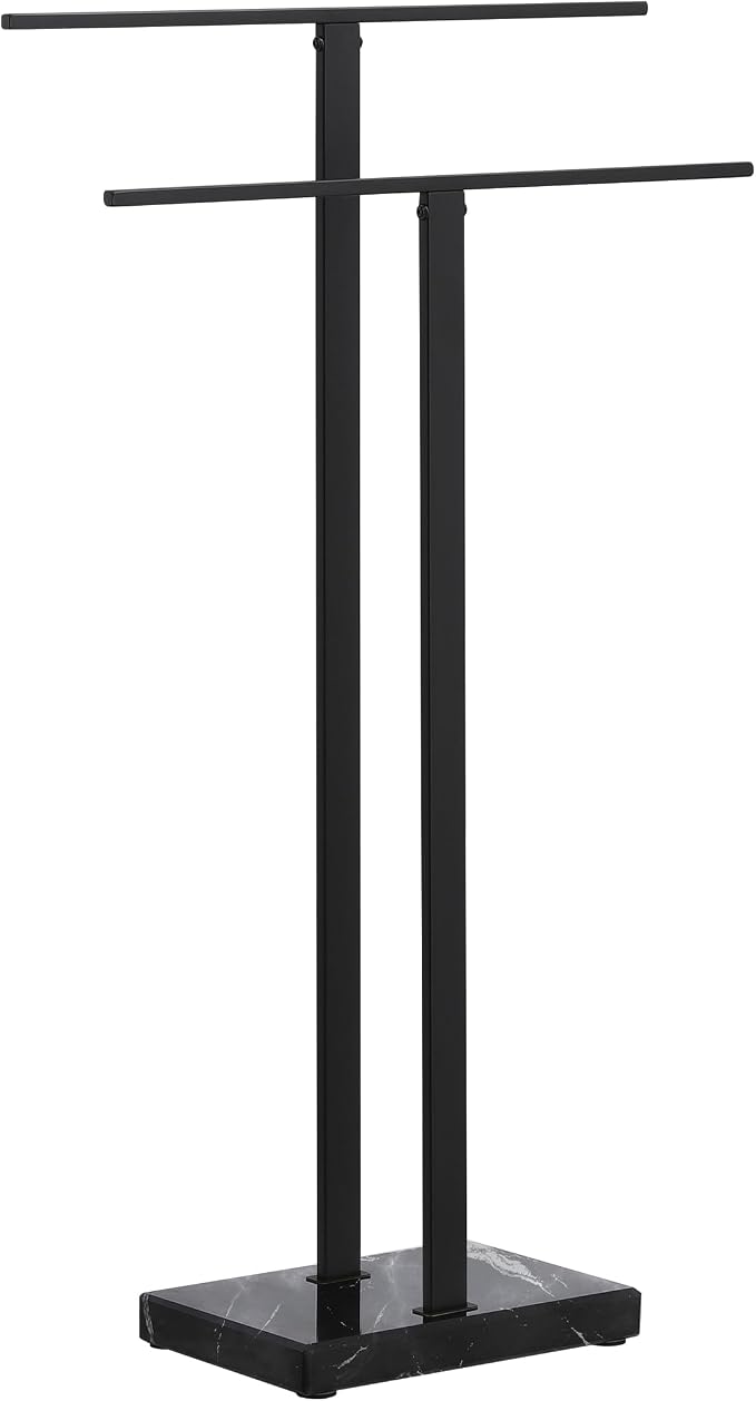 KES Standing Towel Rack with Black Natural Marble Base, 2-Tier Towel Rack Stand for Bathroom Floor, Bath Towel Holder Fits Bath Towel & Hand Towel,18/8 Stainless Steel, BTH217-BBK