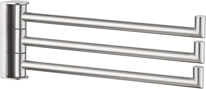 Angle Simple Swivel Hand Towel Holder 3 Bars, Brushed Nickel, 9.84" | SUS304 Stainless Steel Bathroom Kitchen Towel Rack Hanger, Fold Flat to the Wall, Screws Mount
