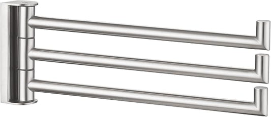Angle Simple Swivel Hand Towel Holder 3 Bars, Brushed Nickel, 9.84" | SUS304 Stainless Steel Bathroom Kitchen Towel Rack Hanger, Fold Flat to the Wall, Screws Mount
