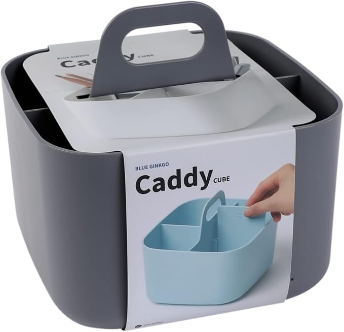 BLUE GINKGO Stackable Organizer Caddy, Square, Dark Grey, Made in Korea | Portable. Adjustable. Home, Office & School Storage.