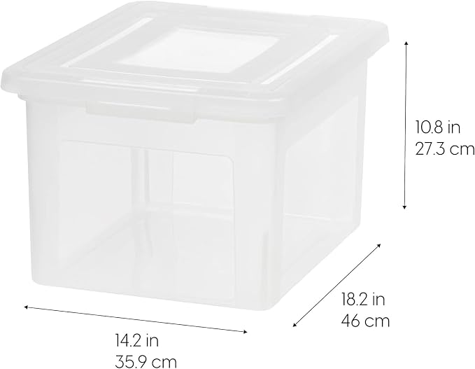 IRIS USA File Box, Plastic File Organizer with Lids for Letter/Legal File, Portable Document Box For Moving, Storage Bin with Durable and Secure Lid, Stackable Nestable BPA-Free, Clear 35 Qt. 8 Pack | Portable Moving Box, Stackable and Secure Storage, ...