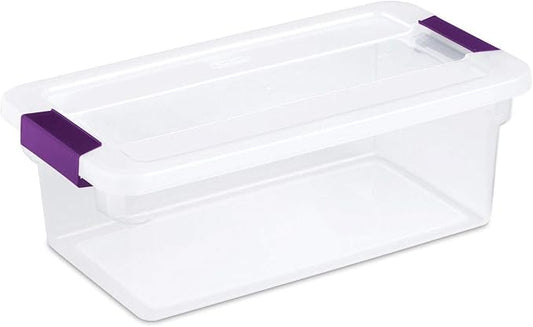 Sterilite 17511712 6 Quart Clearview Latch Storage Container with Plum Handles