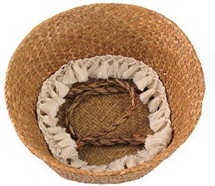 Boho Woven Seagrass Belly Basket for Storage Plant Basket or Toy Basket Living Bathroom (Large, Beige)