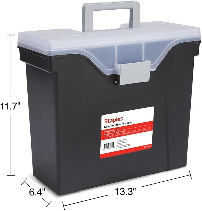 STAPLES Slim Portable File Tote, Letter Size, Black, 2/Pack
