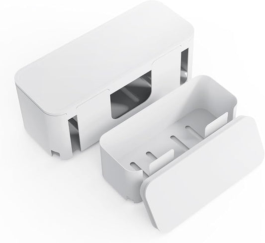 Cord Organizer Box, Cable Hider for Power Strips, Surge Protector, Extension Cord and Wire Management, Cable Management Box (2PCS/Large and Medium Size/White)