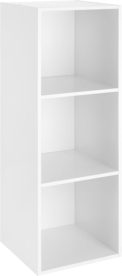 Whitmor 3 Cube Storage Organizer, Small Bookshelf, 3 Cube Shelf Book Shelf with Open Shelves for Room Decor, Stackable MDF Wood Cube Shelf Bookcase Storage Cabinet, White, 12.2" L x 11.7" W x 35.6" H