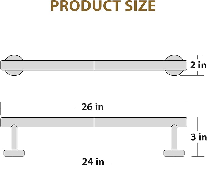 Luxbaro 24 Inch Brushed Nickel Towel Bar, Thicken, Total Length 26-Inch | Towel Rack for Bathroom Wall, SUS304 Stainless Steel Towel Rod, Modern Home Decor