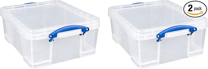 Really Useful Box 2 Pack 17L Plastic Storage Bins with Snap Lids and Clip Lock, Clear