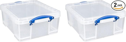 Really Useful Box 2 Pack 17L Plastic Storage Bins with Snap Lids and Clip Lock, Clear