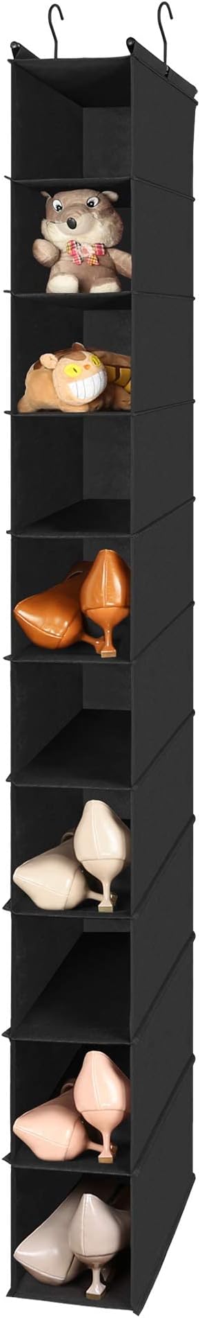 MAX Houser 10 Tier Foldable Hanging Shoe Organizer, Hanging Shoe Storage Shelf, Black