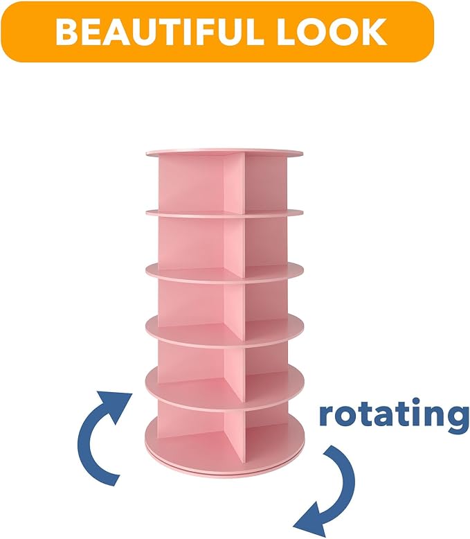 SpaceAid 5 Tier Rotating Shoe Rack Tower, Spinning Shoe Display Lazy Susan, Revolving 360 Shoe Rack Storage Round Carousel, Vertical Handbag Rotate Shoes Closet Organization (5-Tier Pink)