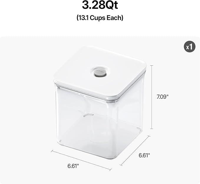VAKUEN Premium Airtight Food Storage Containers, 3.28qt 1 Piece, Smart One-Click Seal Lid, No Hinges, Patented Double Silicone Lining, 100% Leak Proof, BPA-FREE, Dishwasher, Microwave Safe