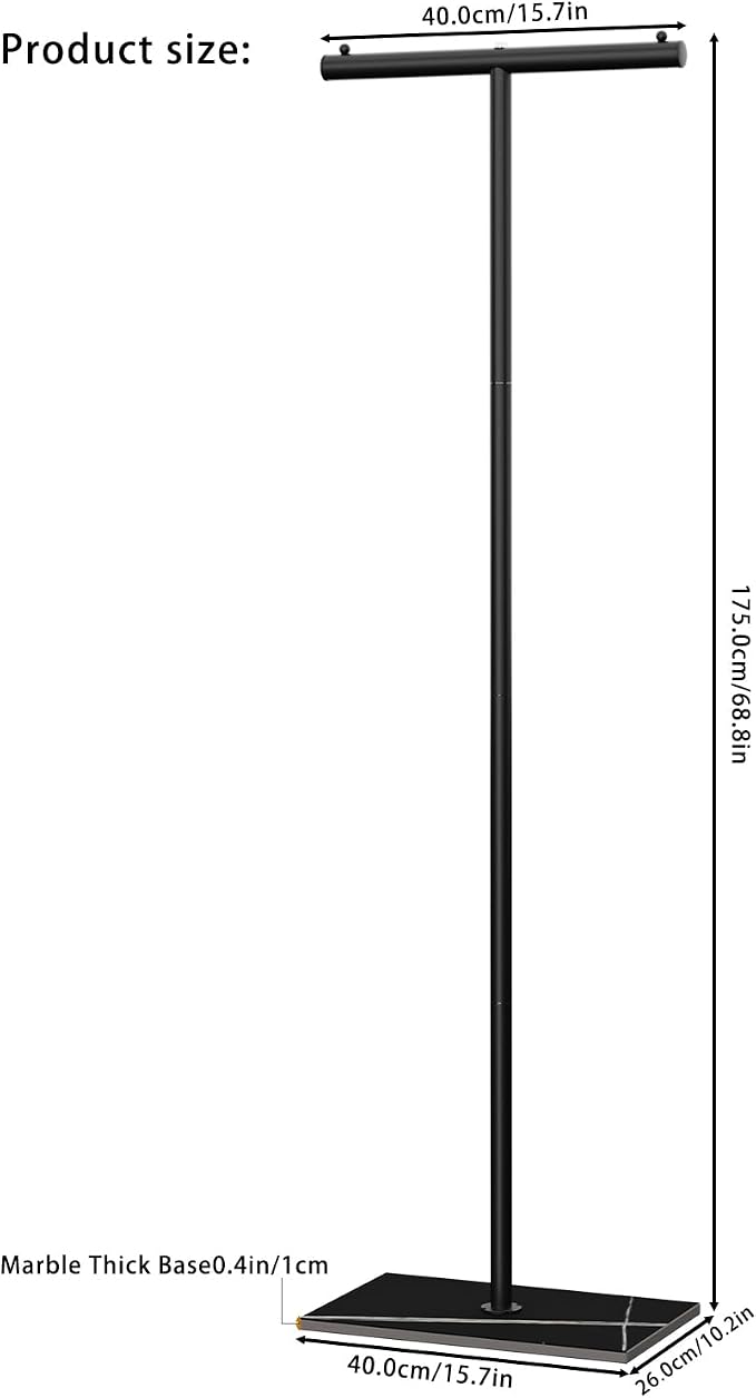 OUTBROS Coat Rack Freestanding, 68.9" High Small Clothes Rack, Black | Clothing Rack with Rock Slab Base, Heavy-duty Metal Coat Hanging Rack for Boutiques, Hallway, Entryway