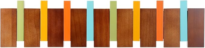 Youyole 8 Hook Wood Coat Rack Wall Mount Mid Century Modern Wooden Coat Hooks Colorful Heavy Duty Long Flip Down Piano Hat Rack for Hanging Coats Keys Hats Robe Towels Home
