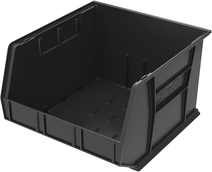 Akro-Mils 30270 AkroBins Plastic Storage Bins, 18"x16"x11", Black, 3-Pack | Space-Saving Stackable Bins for Garage, Pantry, Craft Organization